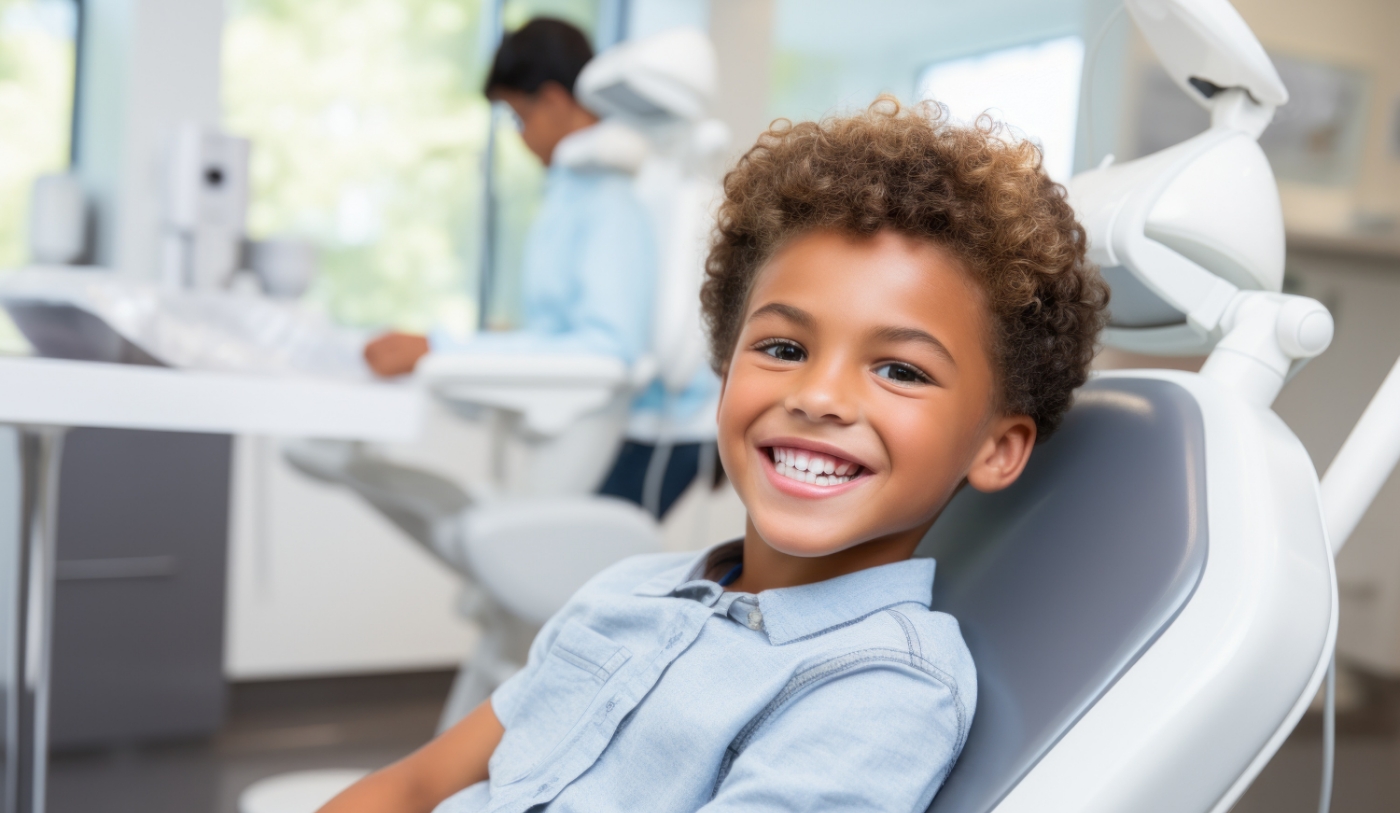 Young boy smiling in dental chair