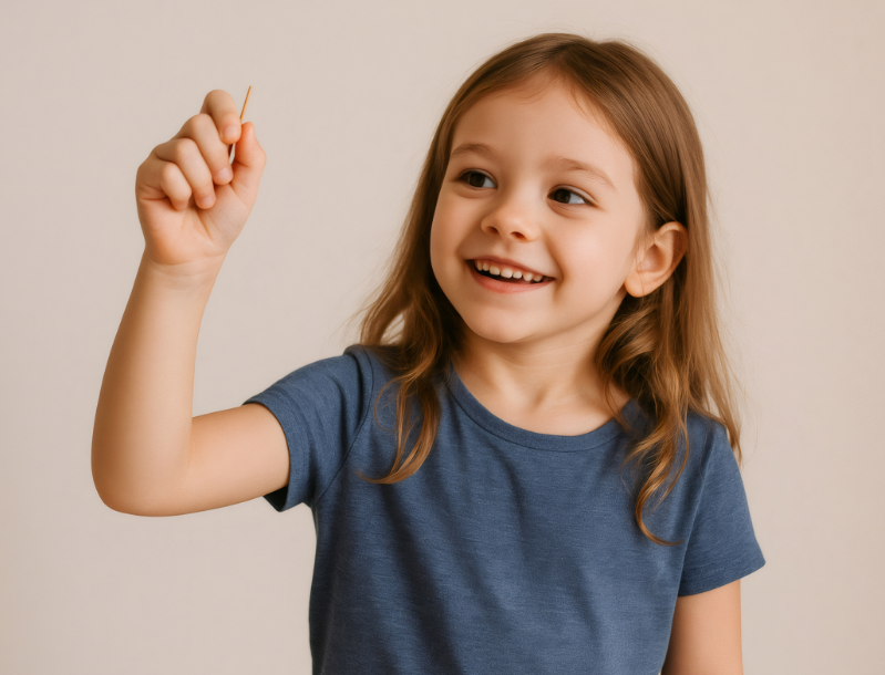 Child holding toothpick